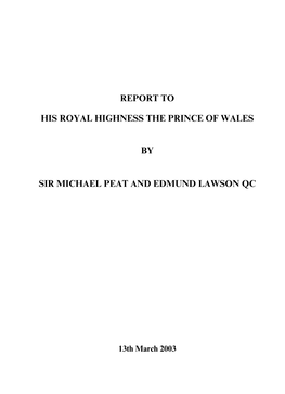 Report to His Royal Highness the Prince of Wales by Sir