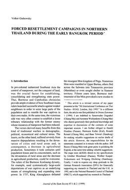 Forced Resettlement Campaigns in Northern Thailand During the Early Bangkok Period*
