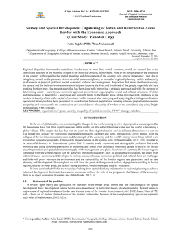 Survey and Spatial Development Organizing of Sistan and Baluchestan Areas Border with the Economic Approach (Case Study : Zahedan City)