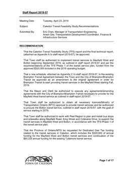 Caledon Transit Feasibility Study Recommendations