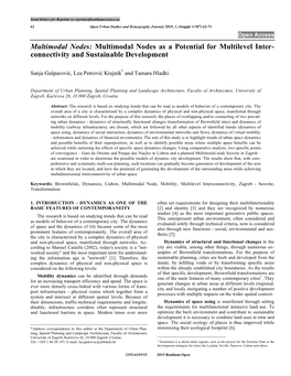 Multimodal Nodes As a Potential for Multilevel Inter- Connectivity and Sustainable Development