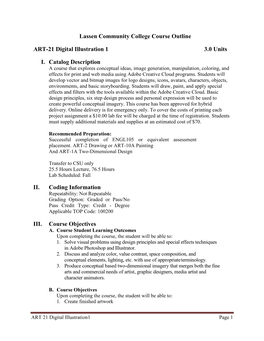 Lassen Community College Course Outline ART-21 Digital Illustration 1