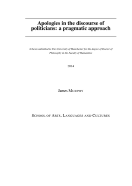 Apologies in the Discourse of Politicians: a Pragmatic Approach