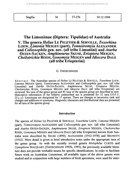 The Limoniinae (Diptera: Tipulidae) of Australia V. the Genera