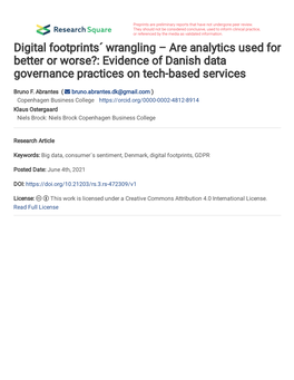 Digital Footprints´ Wrangling – Are Analytics Used for Better Or Worse?: Evidence of Danish Data Governance Practices on Tech-Based Services