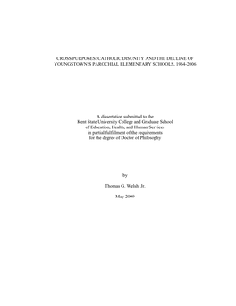 Catholic Disunity and the Decline of Youngstown‘S Parochial Elementary Schools, 1964-2006