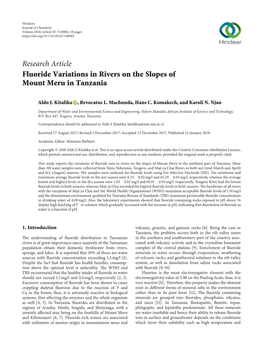 Fluoride Variations in Rivers on the Slopes of Mount Meru in Tanzania