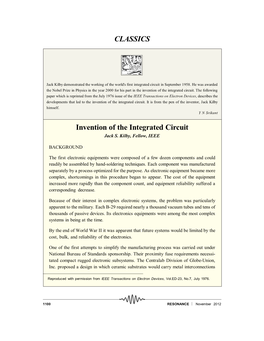 CLASSICS Invention of the Integrated Circuit