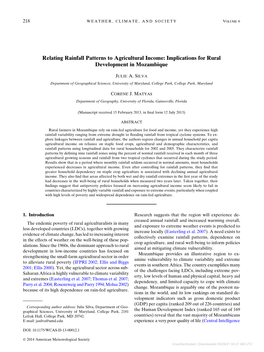 Relating Rainfall Patterns to Agricultural Income: Implications for Rural Development in Mozambique