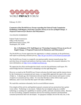 February 18, 2011 Comments of the World Privacy Forum Regarding The