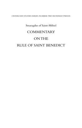 Commentary on the Rule of Saint Benedict