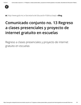 Comunicado Conjunto No. 13 Regreso a Clases Presenciales Y Proyecto De Internet Gratuito En Escuelas | Secretaría De Educación Pública… 