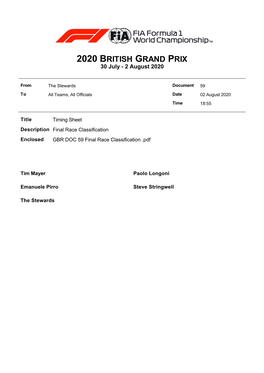 2020 BRITISH GRAND PRIX 30 July - 2 August 2020