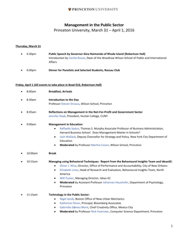 Management in the Public Sector Princeton University, March 31 – April 1, 2016