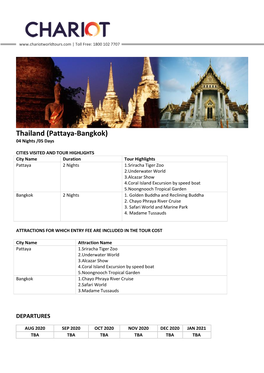 Thailand (Pattaya-Bangkok) 04 Nights /05 Days