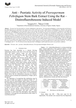 Anti – Psoriatic Activity of Psorospermum Febrifugum Stem Bark Extract Using the Rat – Dinitrofluorobenzene Induced Model