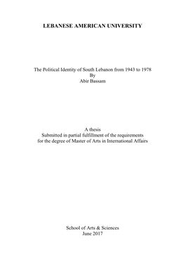 The Political Identity of South Lebanon from 1943 to 1978 by Abir Bassam