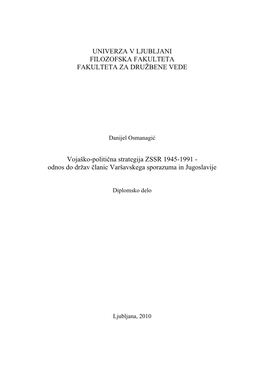 Vojaško-Politična Strategija ZSSR 1945-1991 - Odnos Do Držav Članic Varšavskega Sporazuma in Jugoslavije