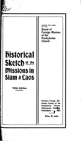 Historical Sketch of the Missions in Siam and Laos