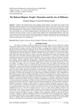 The Bakassi Dispute: People’S Dynamics and the Rise of Militancy