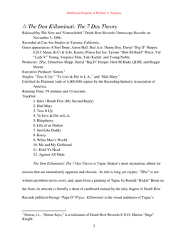 The Don Killuminati: the 7 Day Theory Released by the New and “Untouchable” Death Row Records / Interscope Records on November 5, 1996