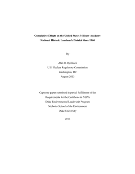 Cumulative Effects on the United States Military Academy National Historic Landmark District Since 1960