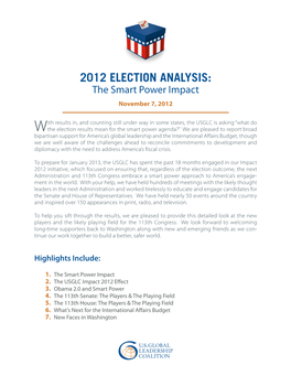 2012 ELECTION ANALYSIS: the Smart Power Impact November 7, 2012