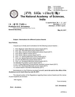 Jk"Vªh; Fokku Vdkneh] Hkkjr the National Academy of Sciences, India