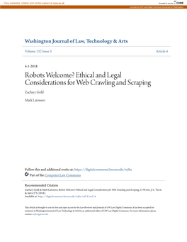 Robots Welcome? Ethical and Legal Considerations for Web Crawling and Scraping Zachary Gold