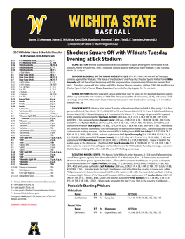 Shockers Square Off with Wildcats Tuesday Evening at Eck Stadium