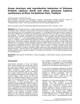 Group Structure and Reproductive Behaviour of Siamese Fireback Lophura Diardi and Silver Pheasant Lophura Nycthemera at Khao Yai National Park, Thailand