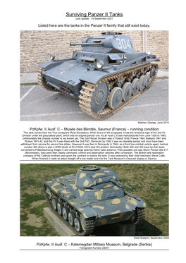 Surviving Panzer II Tanks Last Update : 14 September 2021