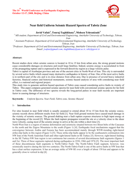 Near Field Uniform Seismic Hazard Spectra of Tabriz Zone