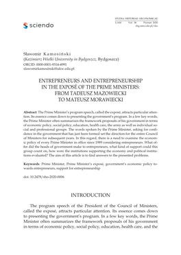 Entrepreneurs and Entrepreneurship in the Exposé of the Prime Ministers: from Tadeusz Mazowiecki to Mateusz Morawiecki