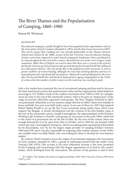 The River Thames and the Popularisation of Camping, 1860–1980 Simon M