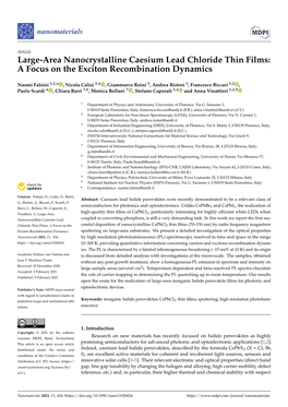 Large-Area Nanocrystalline Caesium Lead Chloride Thin Films: a Focus on the Exciton Recombination Dynamics