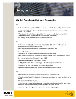 Backgrounder VIA Rail Canada