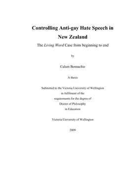 Controlling Anti-Gay Hate Speech in New Zealand the Living Word Case from Beginning to End