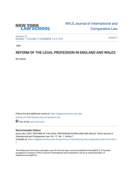 Reform of the Legal Profession in England and Wales