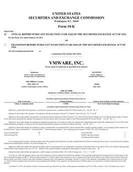 VMWARE, INC. (Exact Name of Registrant As Specified in Its Charter) ______Delaware 94-3292913 (State Or Other Jurisdiction of (I.R.S