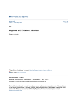 Wigmore and Evidence: a Review