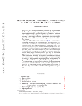 Arxiv:1804.02383V2 [Math.NT] 12 May 2018 RNFROEAOSADHNE RNFRSBETWEEN TRANSFORMS HANKEL and OPERATORS TRANSFER .Introduction 1