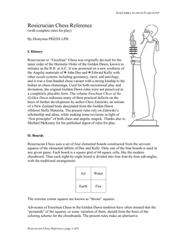 Rosicrucian Chess Reference (With Complete Rules for Play)