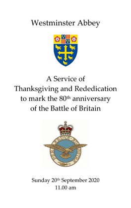 Battle of Britain: 80Th Anniversary Order of Service