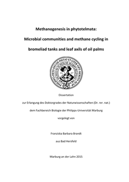 Microbial Communities and Methane Cycling in Bromeliad Tanks and Leaf Axils of Oil Palms”