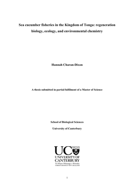 Sea Cucumber Fisheries in the Kingdom of Tonga: Regeneration Biology, Ecology, and Environmental Chemistry