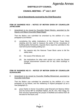 Agenda Annex SHEFFIELD CITY COUNCIL