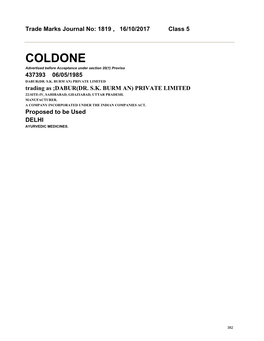 COLDONE Advertised Before Acceptance Under Section 20(1) Proviso 437393 06/05/1985 DABUR(DR