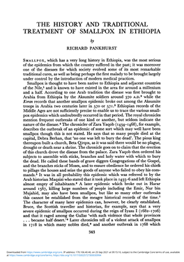 THE HISTORY and TRADITIONAL TREATMENT of SMALLPOX in ETHIOPIA by RICHARD PANKHURST