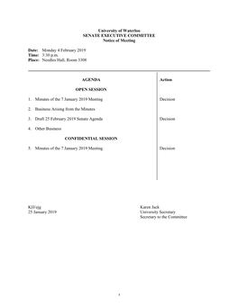 University of Waterloo SENATE EXECUTIVE COMMITTEE Notice of Meeting